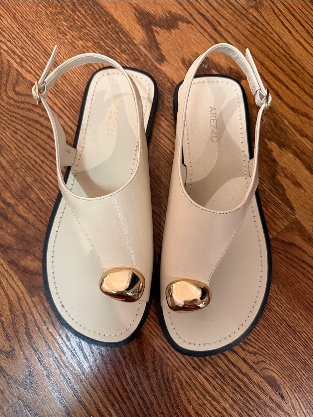 Arezzo Cream Slingback Sandals with Gold Accent